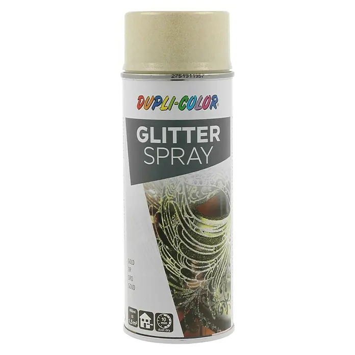 Dupli-Color Effect Sprühlack Glitter Spray - Gold Transparent, Glitzernd, 400 ml - Dose Dupli-Color Glitter Spray in Gold. Ideal zum Dekorieren und Verschönern verschiedener Oberflächen mit einem glitzernden Finish. Schnelltrocknend in 10 Minuten.
