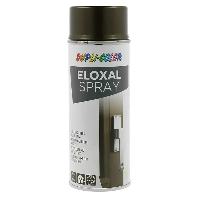 Dupli-Color Special Ausbesserungsspray Eloxal Spray - Mittelbronze, Seidenmatt, 400 ml - Bild einer Dupli-Color Eloxal Spraydose, ideal zum Lackieren von Aluminiumoberflächen. Bietet Schutz und ein gleichmäßiges Finish für eloxiertes Aluminium.
