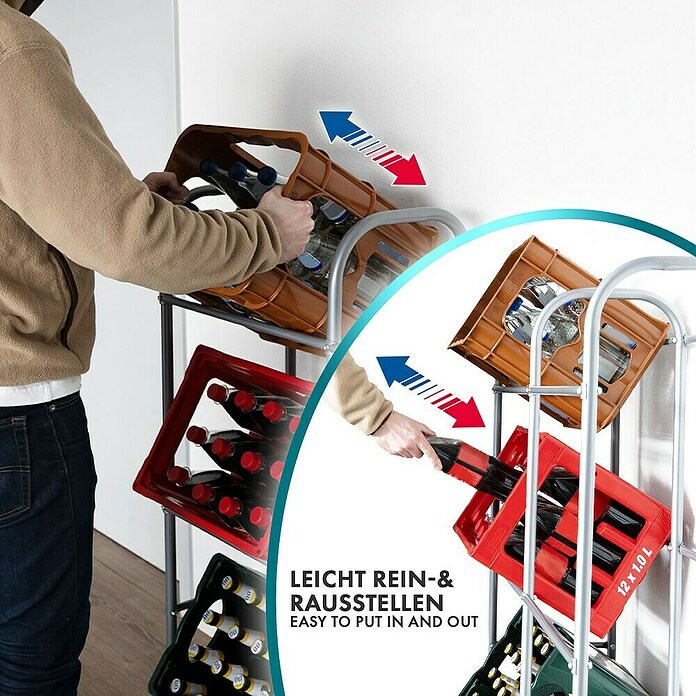 Floordirekt Getränkekistenregal Rocket (H x B x T: 115,5 x 49,5 x 32,5 cm, Traglast pro Boden: 17 kg, Anzahl Böden: 3 Stk., Stecken, Schwarz) | BAUHAUS