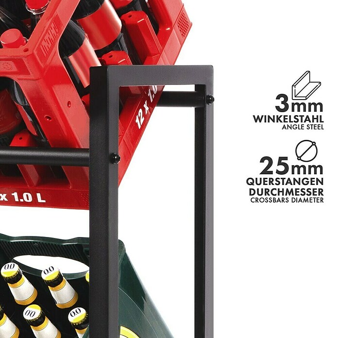 Floordirekt Getränkekistenregal Kenji (H x B x T: 79 x 70 x 32 cm, Traglast pro Boden: 150 kg, Anzahl Böden: 2 Stk., Stecken, Schwarz) | BAUHAUS