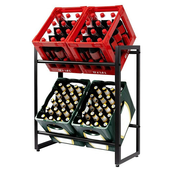 Floordirekt Getränkekistenregal Kenji (H x B x T: 79 x 70 x 32 cm, Traglast pro Boden: 150 kg, Anzahl Böden: 2 Stk., Stecken, Schwarz) | BAUHAUS