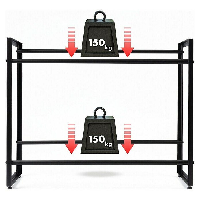 Floordirekt Getränkekistenregal Kenji (H x B x T: 82 x 104 x 32 cm, Traglast pro Boden: 150 kg, Anzahl Böden: 2 Stk., Stecken, Schwarz) | BAUHAUS