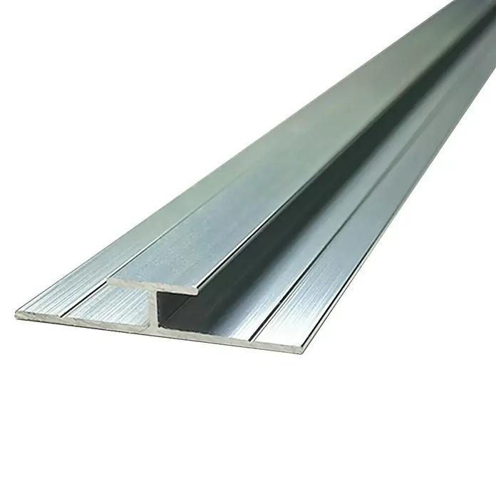 Wetwall Wandpaneel H-Verbindung-Profil - 244 x 2,2 x 1,1 cm, Aluminium - Das Bild zeigt ein silberfarbenes H-Profil aus Aluminium, das für verschiedene Konstruktionsanwendungen verwendet werden kann.