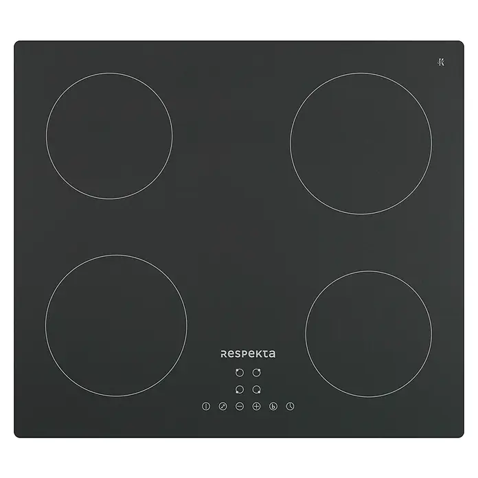 Respekta Kochfeld Allexus - Anzahl Induktionskochstellen: 4 Stk., Glaskeramik matt - Schwarzer Respekta-Elektroherd mit vier Kochfeldern und Bedienfeld für präzises Kochen und stilvolles Küchendesign.