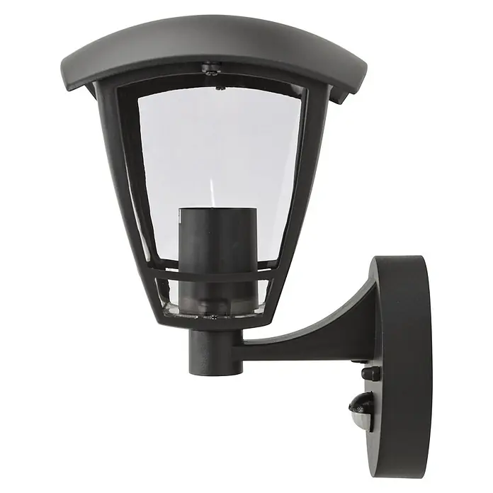 E2 elektro Außenwandleuchte Navi - 15 W, 20,5 x 17 x 26,3 cm, Anthrazit, IP44 - Eine stilvolle schwarze Außenwandleuchte mit Bewegungssensor, perfekt für die Beleuchtung von Eingangsbereichen und Gärten.