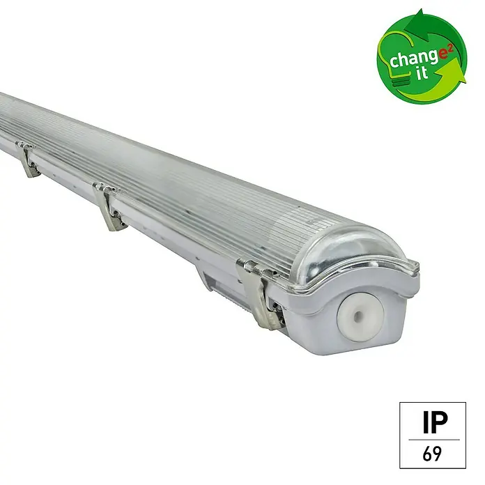 E2 elektro LED-Feuchtraumlichtleiste Classic Power - L x B x H: 128,3 x 7,5 x 5,2 cm, Lichtfarbe: Neutralweiß, 18 W, IP65 - Bild einer wasserdichten LED-Leuchte, ideal für anspruchsvolle Umgebungen, mit hoher Schutzart und energieeffizientem Design.