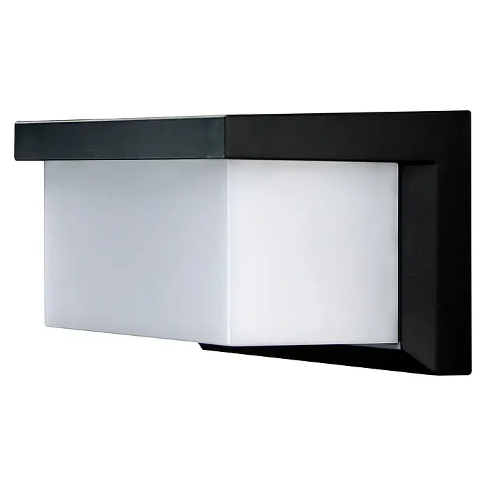 E2 elektro Solar-Außenwandleuchte Salm - 3,2 W, L x B x H: 20 x 10,2 x 10,5 cm, Schwarz, IP54, 380 lm - Moderne quadratische Wandleuchte mit weißem Schirm und schwarzem Rahmen für stilvolle Beleuchtung im Innen- oder Außenbereich.