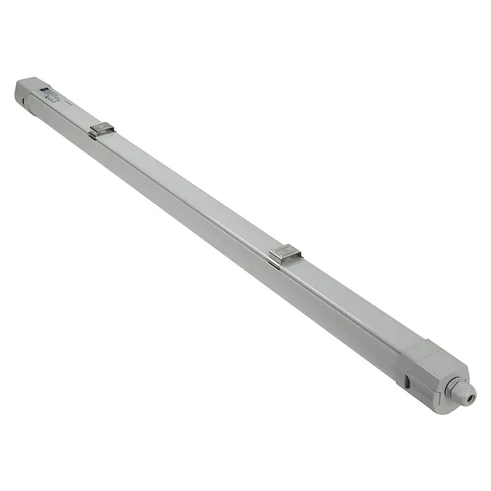 E2 elektro LED-Feuchtraumlichtleiste Pro - L x B x H: 62 x 6 x 6 cm, Lichtfarbe: Neutralweiß, 18 W, IP65 - Eine Aluminium-Strangpressprofil-LED-Leuchte mit Montageclips, ideal für Möbel und andere Beleuchtungsanwendungen.