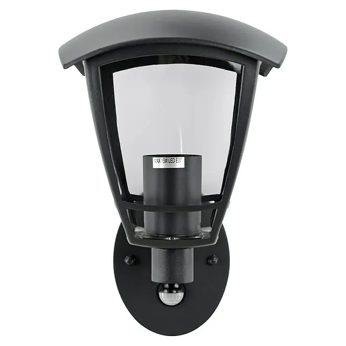 E2 elektro Außenwandleuchte Navi - 15 W, 20,5 x 17 x 26,3 cm, Anthrazit, IP44 - Schwarze Außenwandleuchte mit Bewegungssensor und maximal 15W LED E27 Fassung. Perfekt für die Beleuchtung von Haus und Garten.