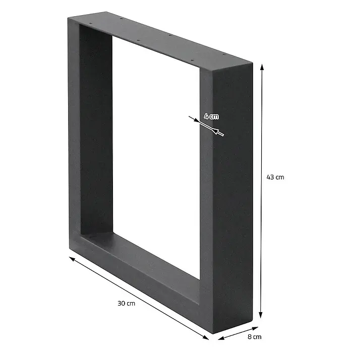 ECD Germany Tischgestell Bankkufen modernes Industriedesign Möbelfüße aus Metall - L x B x H: 8 x 30 x 43 cm, Stahl - Schwarzes, rechteckiges Tischgestell aus Metall mit den Maßen 30 x 43 x 8 cm und einer Stärke von 4 cm. Ideal für DIY-Möbelprojekte.