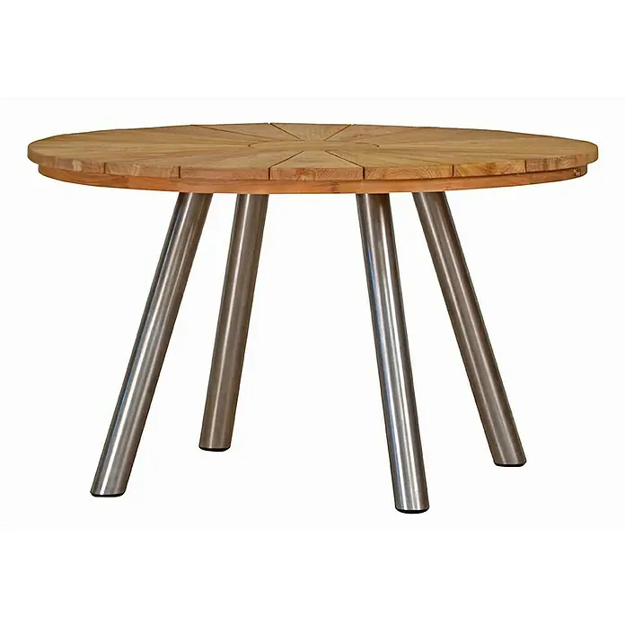 Kai Wiechmann Gartentisch - Ø x H: 130 x 78 cm, Teakholz, Rund, Naturbelassen - Ein runder Gartentisch mit einer Holzplatte und vier Stahlbeinen bietet eine stilvolle Ergänzung für jeden Außenbereich.