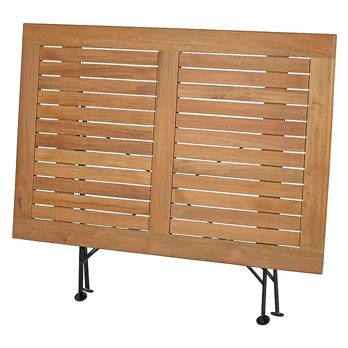 Kai Wiechmann Gartentisch - L x B x H: 120 x 80 x 72 cm, Teak, Rechteckig, Naturbelassen - Holztisch mit Lattenmuster und schwarzen Metallbeinen. Der Gartentisch ist klappbar und ideal für den Balkon oder die Terrasse.