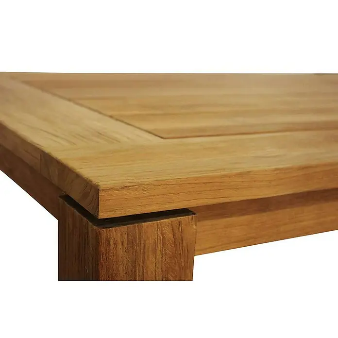 Kai Wiechmann Gartentisch - L x B x H: 165 x 90 x 77 cm, Teak, Rechteckig, Naturbelassen - Nahaufnahme eines Teakholztisches mit sichtbarer Holzstruktur, ideal für den Garten oder die Terrasse.