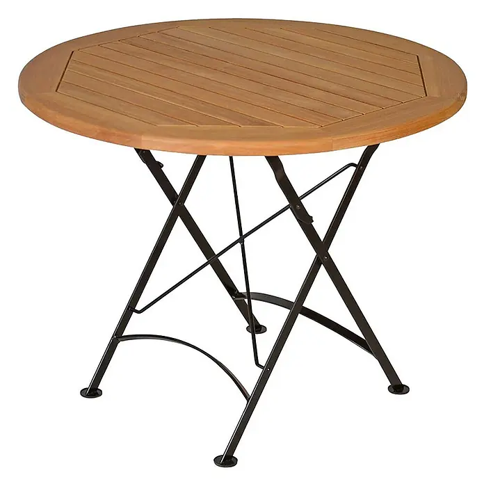 Kai Wiechmann Gartentisch - Ø x H: 100 x 72 cm, Teak, Rund, Naturbelassen - Klappbarer Gartentisch aus Holz und Metall für den Außenbereich. Ideal für Balkon oder Terrasse.