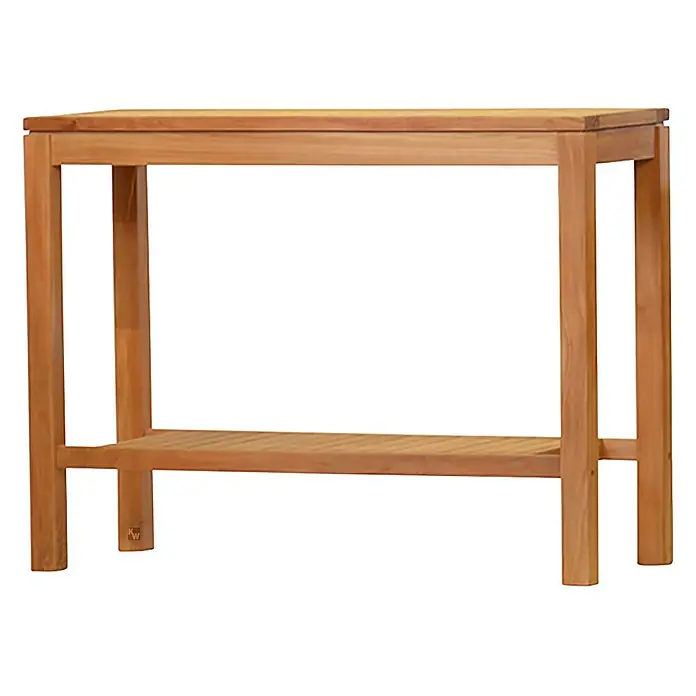 Kai Wiechmann Gartentisch - L x B x H: 120 x 45 x 90 cm, Teak, Rechteckig, Naturbelassen - Dieser Artikel zeigt einen rechteckigen, hellbraunen Holztisch mit zwei Ebenen, der sich ideal für den Flur oder als Beistelltisch eignet.
