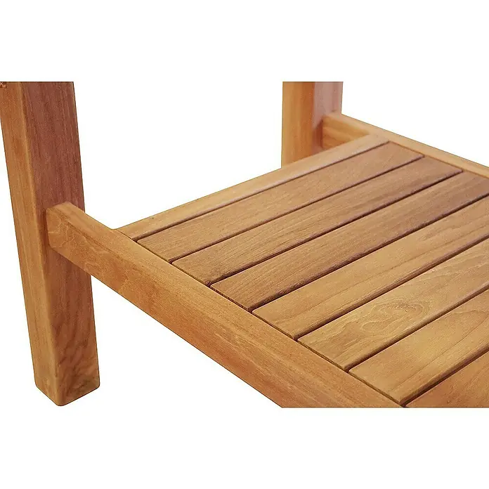 Kai Wiechmann Gartentisch - L x B x H: 120 x 45 x 90 cm, Teak, Rechteckig, Naturbelassen - Detailansicht eines Holzregals, das durch sein schlichtes Design und die natürliche Holzmaserung besticht. Perfekt für ein modernes Ambiente.