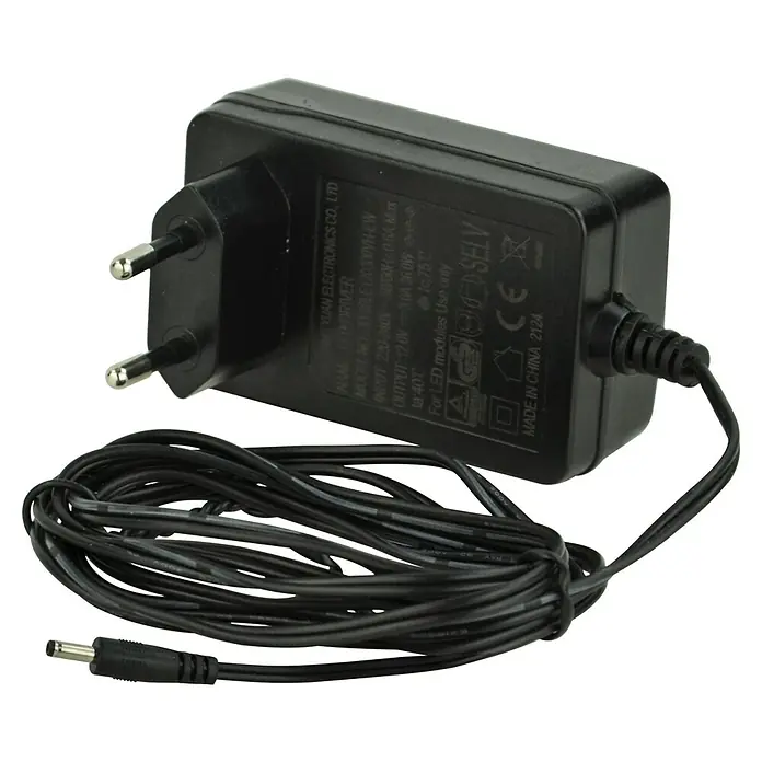 E2 elektro Netzadapter - Passend für: Lichtleisten der Serien Plan und Link, 36 W - Abbildung eines schwarzen Netzteils mit Kabel, das für LED-Module geeignet ist und in China hergestellt wurde.