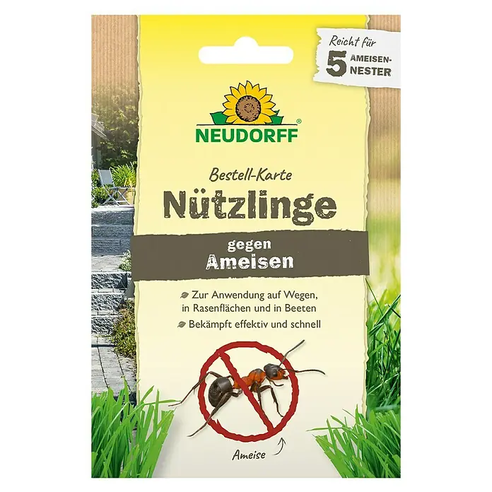Neudorff Bestellkarte Nützlinge - Passend für: Bis zu 5 Ameisennester - Produktabbildung einer Bestellkarte für Nützlinge gegen Ameisen von Neudorff. Bekämpft effektiv und schnell bis zu 5 Nester.