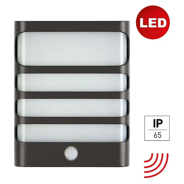 E2 elektro LED-Wandleuchte Vega - 7,5 W, L x B x H: 16 x 7,5 x 20 cm, Anthrazit, Neutralweiß - Moderne LED-Außenleuchte in Anthrazit mit Bewegungsmelder und Schutzart IP65 für den Außenbereich. Robust und wetterfest.