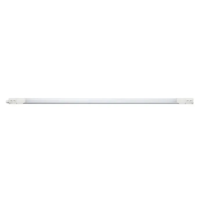 E2 elektro LED-Feuchtraumlichtleiste Plus - L x B x H: 149,5 x 5,2 x 4,1 cm, Lichtfarbe: Neutralweiß, 60 W, IP65 - Lange, schlanke LED-Leuchte mit weißen Endkappen, die für eine helle und gleichmäßige Beleuchtung in Innenräumen sorgt.