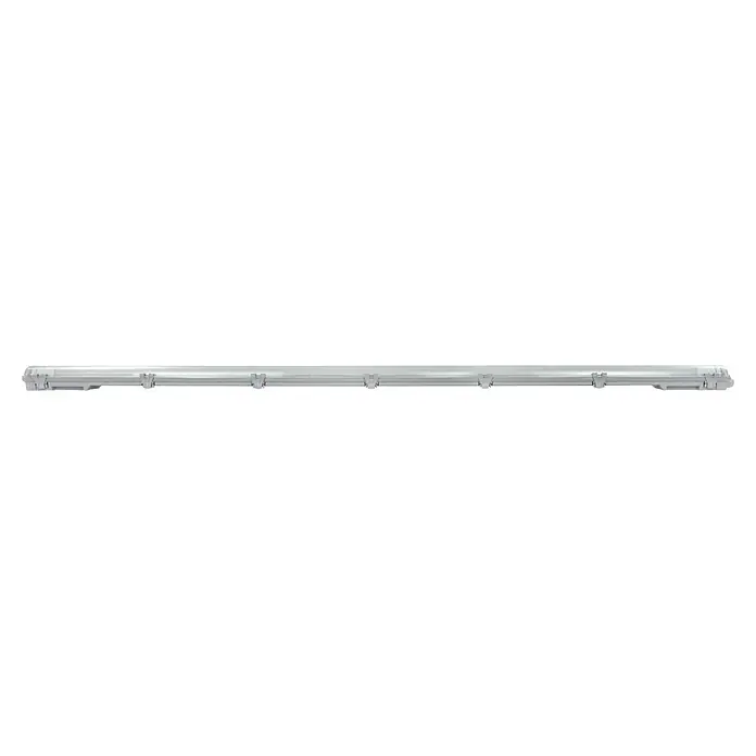 E2 elektro LED-Feuchtraumlichtleiste Classic - L x B x H: 158,3 x 8,8 x 5,2 cm, Lichtfarbe: Neutralweiß, 48 W, IP65 - Eine silberne Leuchtstofflampe mit Befestigungsclips für eine einfache Installation und sichere Anbringung an Oberflächen.