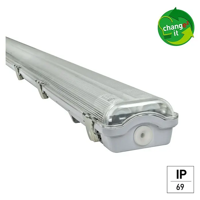 E2 elektro LED-Feuchtraumlichtleiste Classic Power - L x B x H: 158,3 x 8,8 x 5,2 cm, Lichtfarbe: Neutralweiß, 48 W, IP65 - Detailaufnahme einer robusten Feuchtraumleuchte, ideal für anspruchsvolle Umgebungen, mit IP69 Schutzgrad und energiesparendem Design.