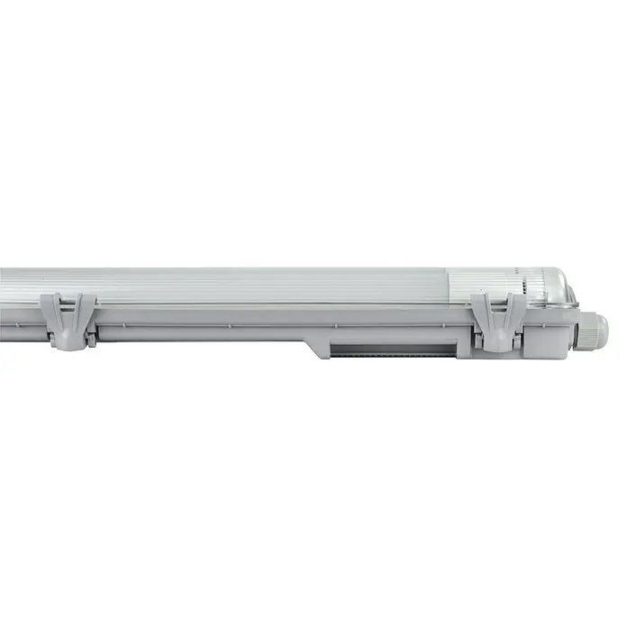 E2 elektro LED-Feuchtraumlichtleiste Classic - L x B x H: 158,3 x 8,8 x 5,2 cm, Lichtfarbe: Neutralweiß, 48 W, IP65 - Eine graue LED-Feuchtraumleuchte zur Deckenmontage, ideal für Umgebungen mit hoher Luftfeuchtigkeit.