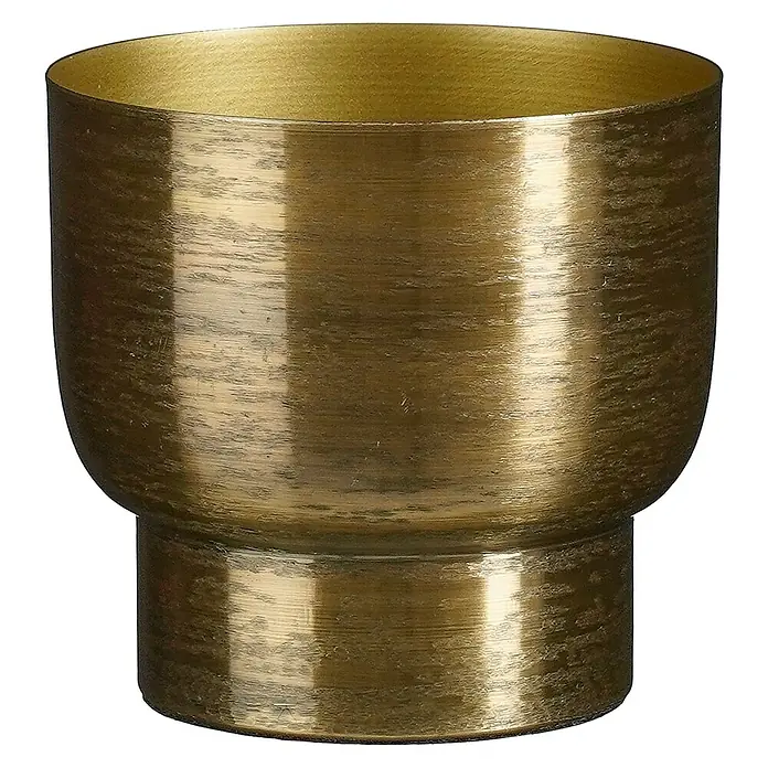 Mica Decorations Pflanztopf Curtis - Außenmaß (Ø x H): 13 x 11 cm, Metall, Dunkelgold - Nahaufnahme einer eleganten, goldenen Pflanzschale mit sanften Lichtreflexionen, die ihr eine edle Ausstrahlung verleihen.