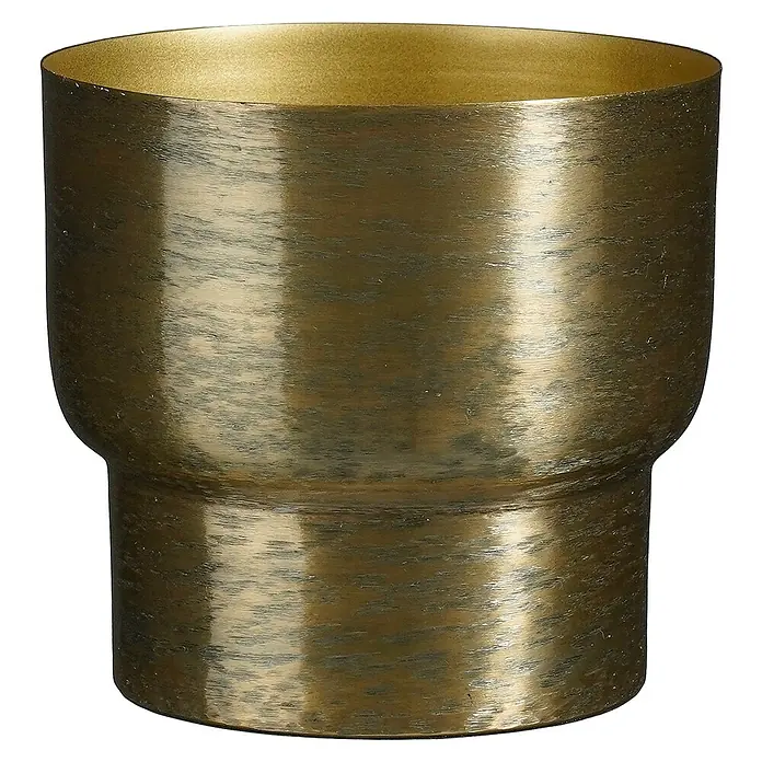 Mica Decorations Pflanztopf Curtis - Außenmaß (Ø x H): 16 x 15 cm, Metall, Dunkelgold - Ein goldener Übertopf in Zylinderform mit einer leicht ausgestellten Basis, ideal für Pflanzenliebhaber, die Wert auf Stil legen.