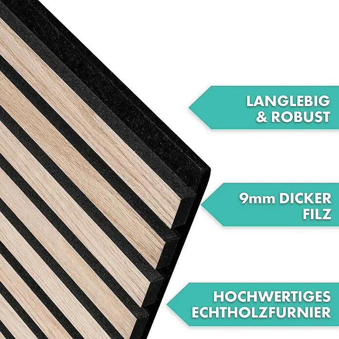 Floordirekt Akustikpaneel Echtholzfurnier 60 x 60 x 2,1 cm White Oak - White Oak, L x B x S: 60 cm x 60 cm x 21 mm, 1 Stk., 0,36 m² - Produktansicht: Langlebige Akustikplatten mit Echtholzfurnier und 9mm Filz für eine hochwertige Raumgestaltung und verbesserte Akustik.