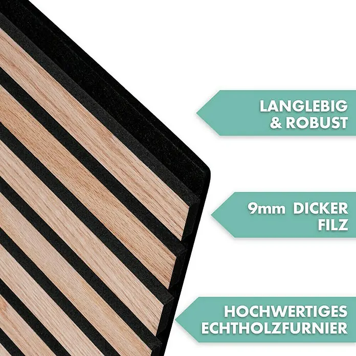 Floordirekt Akustikpaneel Echtholzfurnier 275 x 27 x 2,1 cm Red Oak - Red Oak, L x B x S: 275 cm x 27 cm x 21 mm, 1 Stk., 0,74 m² - Akustikpaneel aus hochwertigem Echtholzfurnier mit 9mm dickem Filz, langlebig und robust.