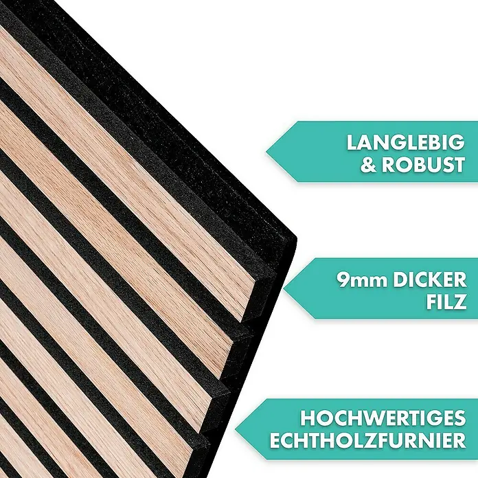 Floordirekt Akustikpaneel Echtholzfurnier 118 x 60 x 2,1 cm White Oak - White Oak, L x B x S: 118 cm x 60 cm x 21 mm, 1 Stk., 0,71 m² - Holzpaneel mit Filzrückseite. Das Paneel besteht aus Echtholzfurnier und ist langlebig und robust.