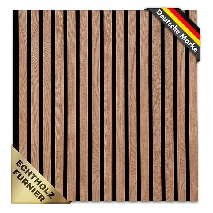 Floordirekt Akustikpaneel Echtholzfurnier 60 x 60 x 2,1 cm Red Oak - Red Oak, 1 Stk., 0,36 m² - Paneel mit Echtholzfurnier und dem Aufdruck „Deutsche Marke“ für dekorative Wandgestaltung.