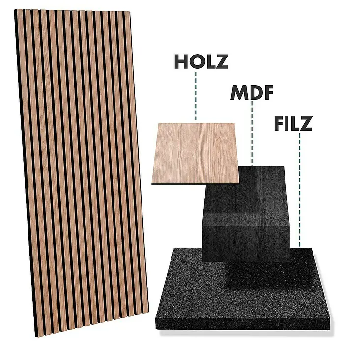 Floordirekt Akustikpaneel Echtholzfurnier 118 x 60 x 2,1 cm Red Oak - Red Oak, 1 Stk., 0,71 m² - Holzpaneel mit MDF und Filz.