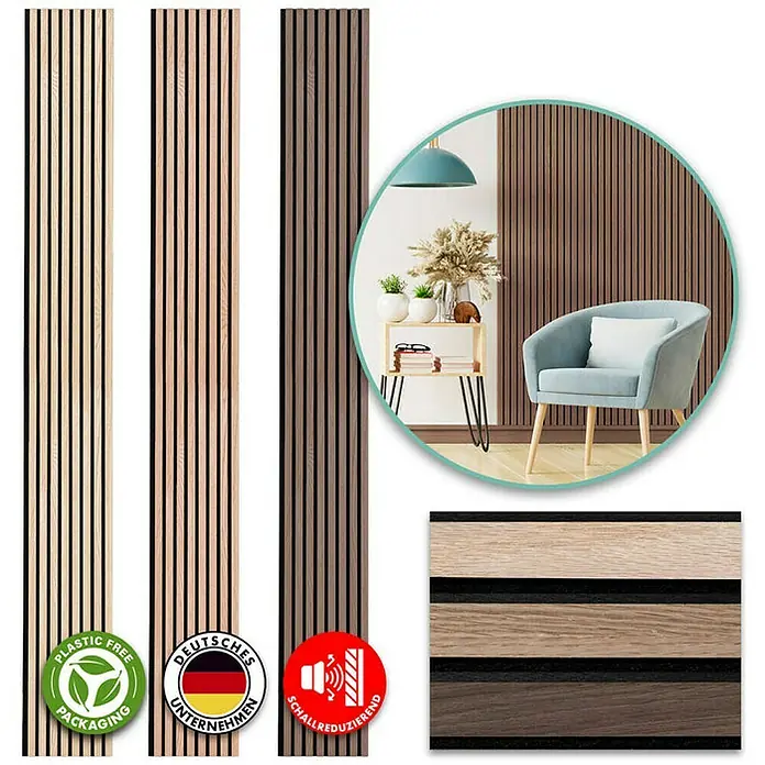 Floordirekt Akustikpaneel Echtholzfurnier 275 x 27 x 2,1 cm Black Walnut - Black Walnut, L x B x S: 275 cm x 27 cm x 21 mm, 1 Stk., 0,74 m² - Schallabsorbierende Holzpaneele in verschiedenen Farben, ideal zur Wandgestaltung und Verbesserung der Raumakustik.\n