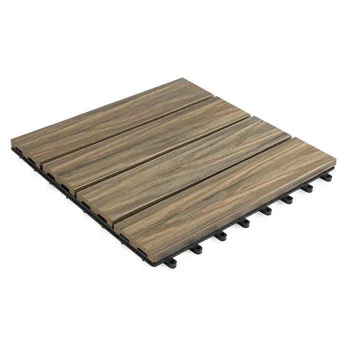 Floordirekt Klickfliese WPC Classic 30 x 30 cm Mix Teak 11er-Set - 30 x 30 x 2,2 cm, 11 Stk. - Eine quadratische Terrassenfliese aus Holzverbundstoff mit schwarzem Kunststoffunterbau für eine einfache Verlegung.