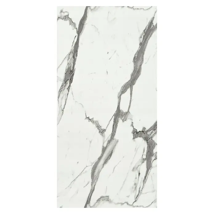 Wetwall Waschtischplatte Vanity HPL - 150 x 60 x 2,8 cm, Calacatta Statuario - Elegante Marmorfliese mit zarten grauen Adern. Perfekt für stilvolle Boden- und Wandgestaltungen, die einen Hauch von Luxus verleihen.