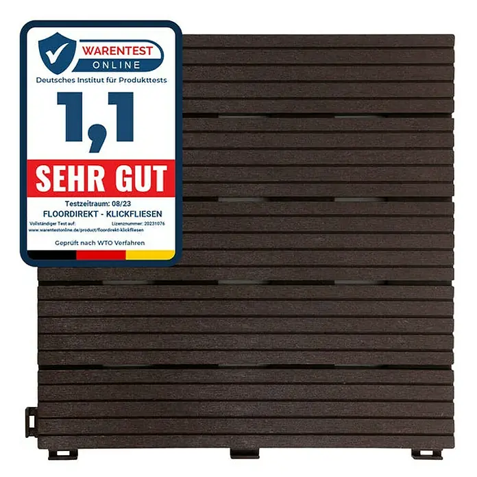 Floordirekt Klickfliese Claire 30 x 30 cm Braun - 30 x 30 x 1,5 cm, 1 Stk. - Braune FLOORDIREKT Klickfliese mit WarenTest Siegel "SEHR GUT" für den Außenbereich. Einfache Verlegung durch Klicksystem.