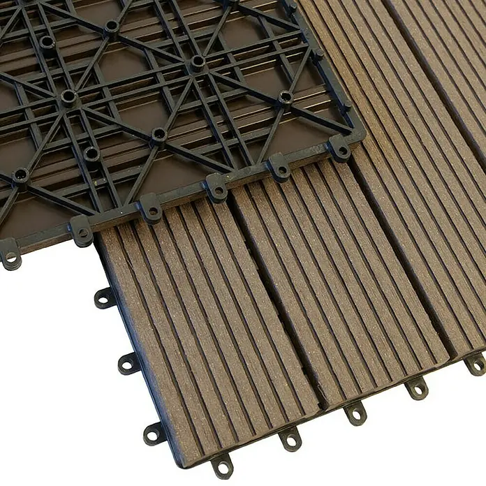 Floordirekt Klickfliese WPC Royal 30 x 30 cm Dunkelbraun 11er-Set - 30 x 30 x 2,2 cm, 11 Stk. - Terrassendielen aus Holz-Kunststoff-Verbund mit dunklem Kunststoffgitter für einfache Installation und stilvolles Design im Außenbereich.