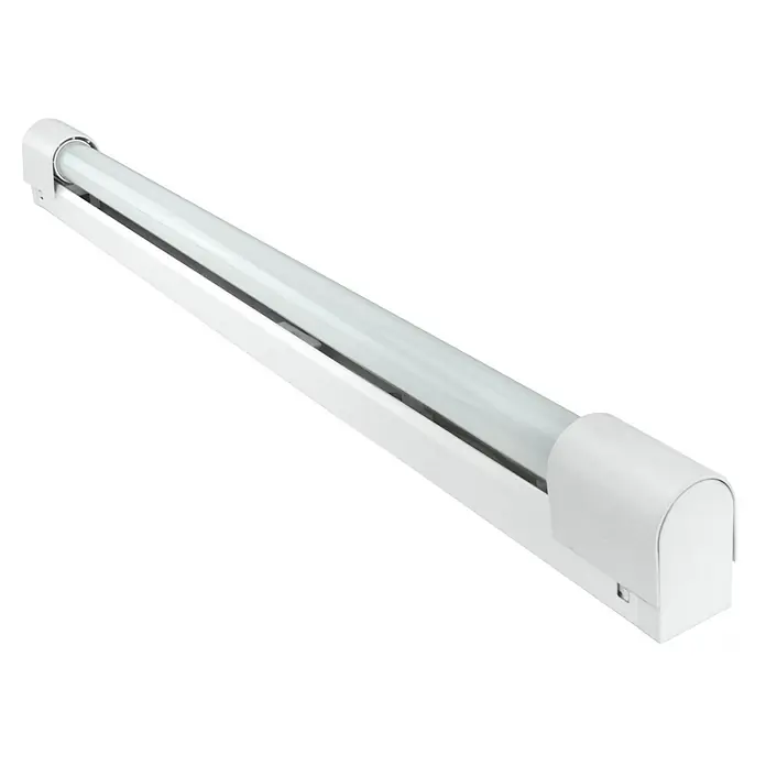 E2 elektro LED-Lichtleiste move² - L x B x H: 610 x 32 x 53 mm, Lichtfarbe: Neutralweiß, 220 V - 240 V, 1 Stk., 9 W - Nahaufnahme einer weißen LED-Röhrenleuchte. Sie ist schlicht und funktional gestaltet, ideal für Büros oder Werkstätten.