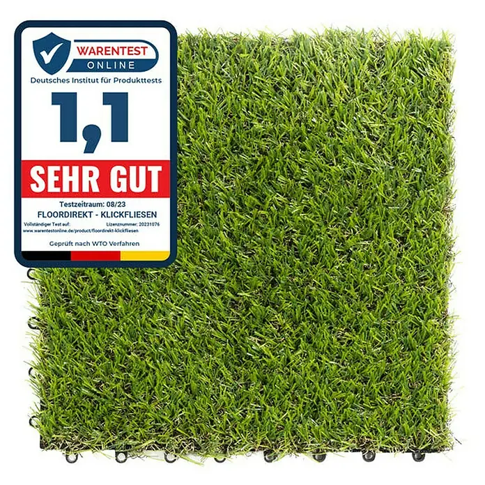 Floordirekt Klickfliese Kunstgras 30 x 30 cm - 30 x 30 x 3,5 cm, 1 Stk. - Kunstrasenfliese von Floordirekt mit Auszeichnung "Sehr Gut" für den Außenbereich.