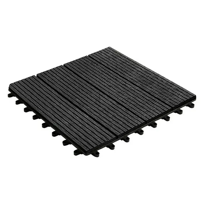 Floordirekt Klickfliese WPC Royal 30 x 30 cm Anthrazit 11er-Set - 11 Stk. - Schwarze Terrassenfliese aus Holzverbundstoff mit Nut- und Federverbindungssystem für einfache Installation im Außenbereich.