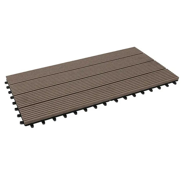 Floordirekt Klickfliese WPC Royal 30 x 60 cm Dunkelbraun 6er-Set - 60 x 30 x 2,2 cm, 6 Stk. - Terrassenfliese aus Holzverbundstoff mit gerillter Oberfläche und schwarzer Kunststoffunterkonstruktion für einfache Verlegung.