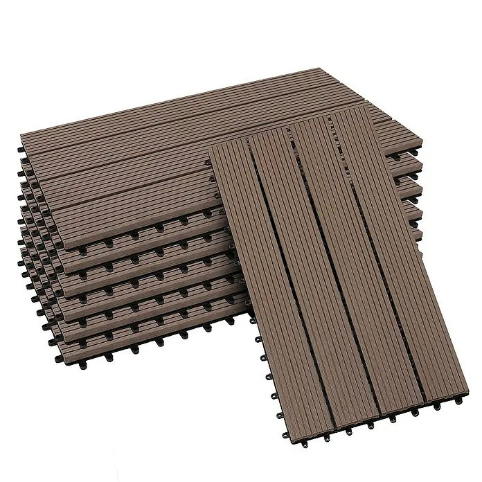 Floordirekt Klickfliese WPC Royal 30 x 60 cm Dunkelbraun 6er-Set - 60 x 30 x 2,2 cm, 6 Stk. - Braune Terrassenfliesen aus Verbundmaterial. Rutschfeste Bodenbeläge für den Außenbereich, ideal für Balkone und Gärten.