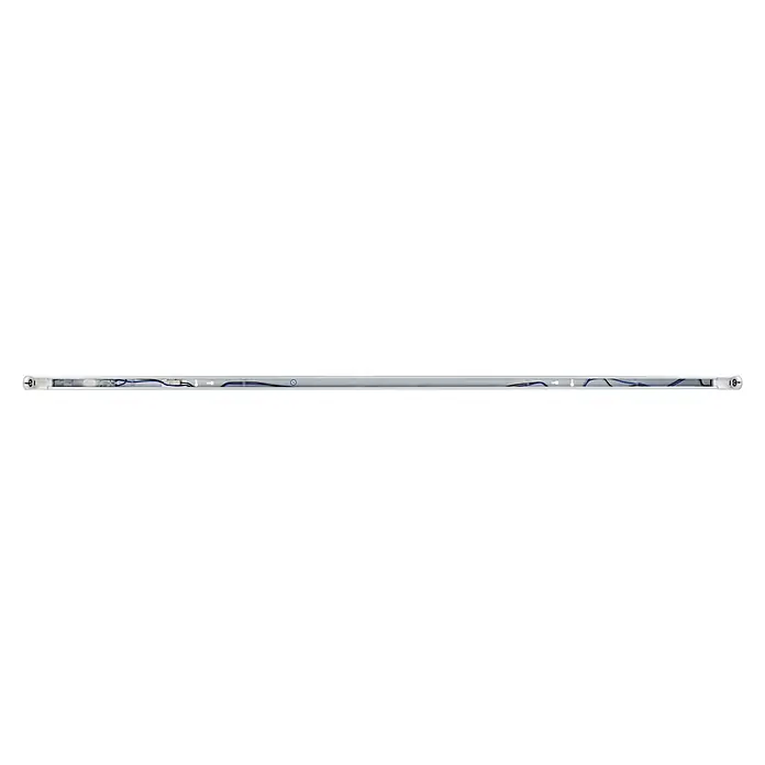 E2 elektro LED-Lichtleiste move² - L x B x H: 1.520 x 32 x 53 mm, Lichtfarbe: Neutralweiß, 220 V - 240 V, 1 Stk., 24 W - Das Bild zeigt eine Nahaufnahme eines modernen, stilvollen Möbelstücks mit geschwungenen blauen Akzenten auf einem hellen Hintergrund.