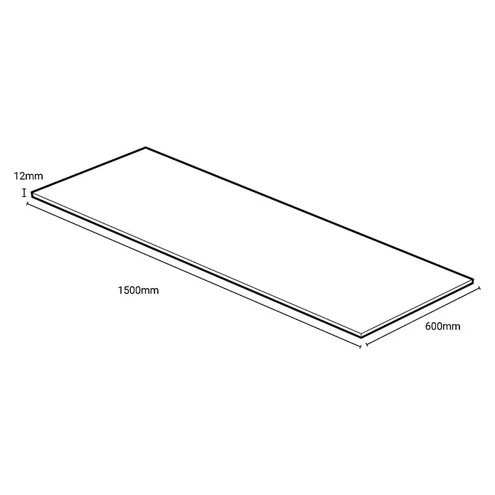 Wetwall Waschtischplatte Vanity Compact - 150 x 60 x 1,2 cm, Athena Marble - Schema einer Platte mit den Maßen 1500 mm Länge, 600 mm Breite und 12 mm Dicke.