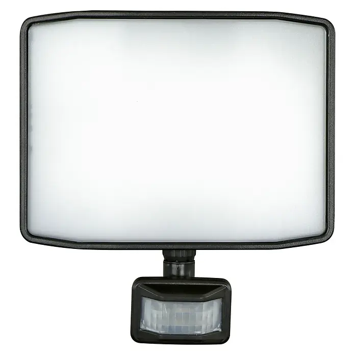 E2 elektro LED-Strahler Pro - 50 W, 5.400 lm, 6.000 K, IP65 - Schwarze LED-Flutlichtleuchte mit Bewegungssensor für den Außenbereich, ideal zur Beleuchtung von Garten, Einfahrt oder Eingangsbereich.
