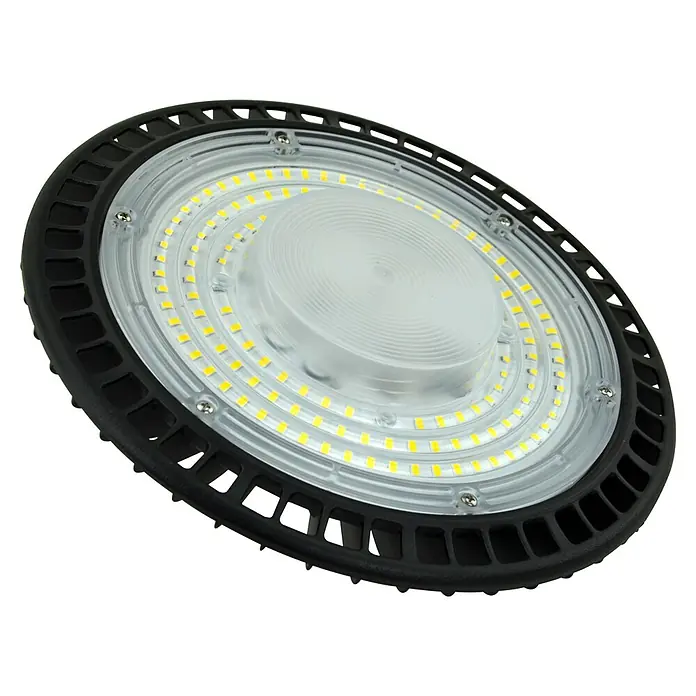 E2 elektro LED-Einbauleuchte rund Slim Hallenleuchte - 100 W, Ø x H: 23 cm x 9,8 mm, Schwarz, Tageslichtweiß - Deckenleuchte mit LED-Technologie. Sie bietet eine helle und effiziente Beleuchtung, ideal für Lagerhallen oder Fabriken mit breiter Abdeckung.