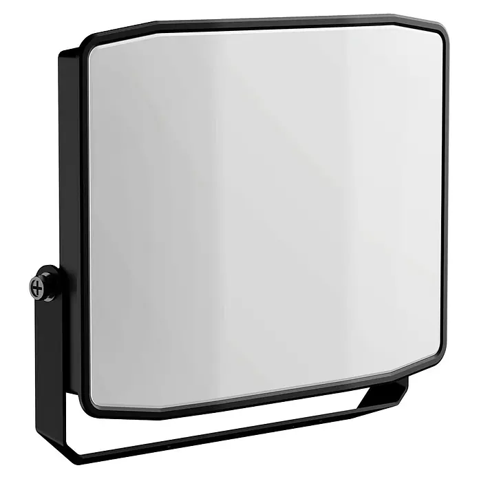 E2 elektro LED-Strahler - 50 W, 5.400 lm, 6.000 K, L x B x H: 3,5 x 18 x 15,5 cm, IP65 - Produktansicht eines schwarzen, rechteckigen Flachbildschirms mit Montagewinkel.