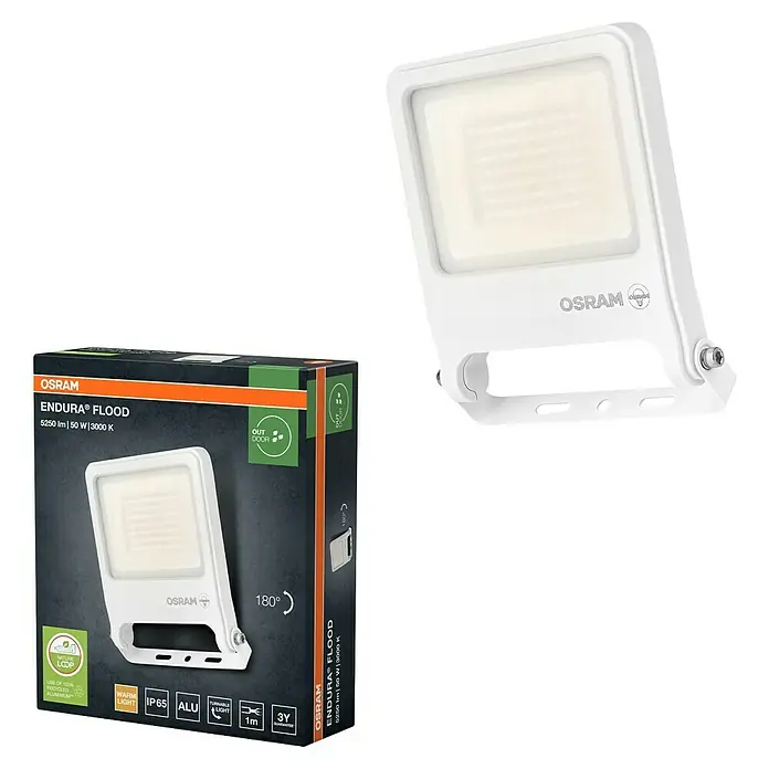 Osram LED-Strahler Endura Flood - 50 W, Weiß, Warmweiß, IP65 - Das Osram Endura Flood ist ein kompakter, weißer LED-Fluter für den Außenbereich mit hoher Lichtleistung.